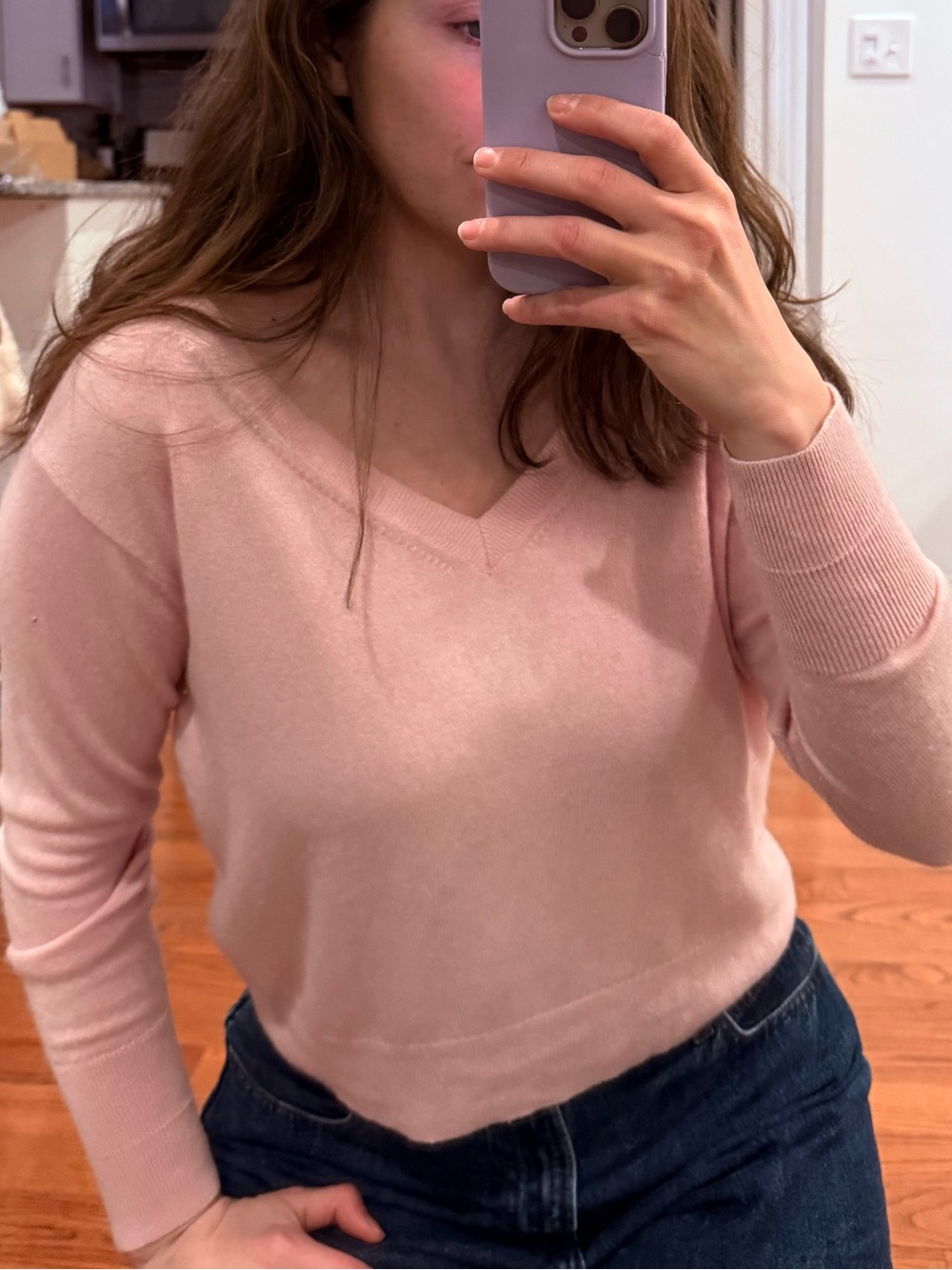 Baby Pink Cashmere V-Neck Sweater